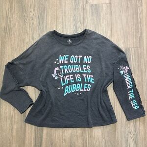 Disney Parks Little Mermaid Charcoal Graphic Long Sleeve Crewneck Size XXL